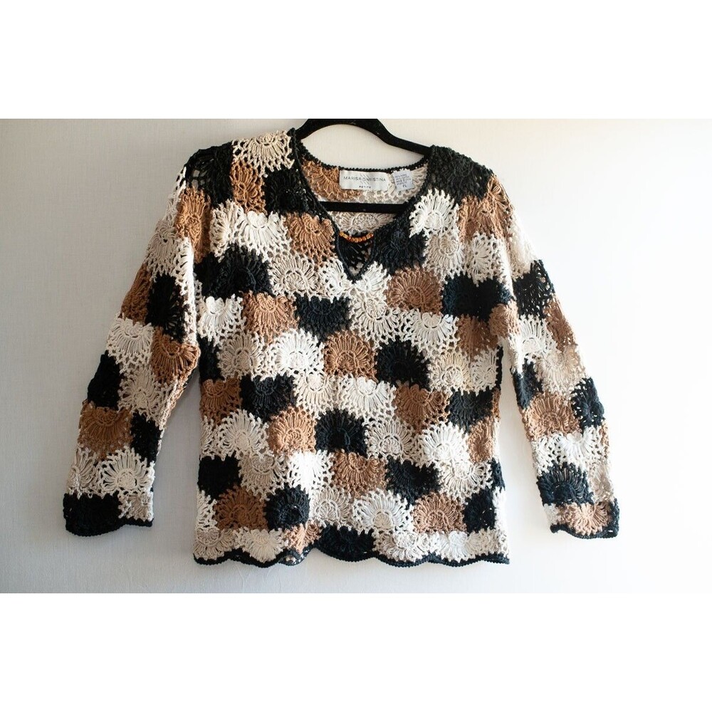 Marisa Christina Petite PL ramie cotton open crochet festival top cottage boho